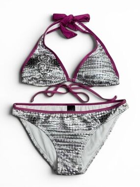 Rare Y2K Sinful By Affliction Legendary Bikini Set Silver & Pink (Women’s M)